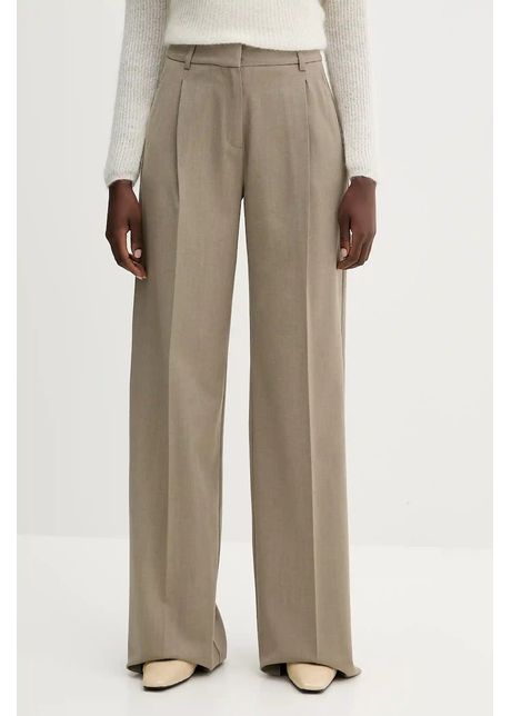 Marella pantaloni din lână culoarea verde, lat, high waist, 2523136251200