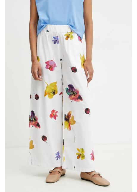Max co pantaloni de bumbac femei culoarea alb lat high waist 2516131094200
