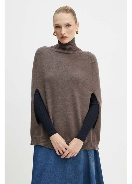 Max mara leisure pulover de lana femei culoarea maro cu guler 2426366188600