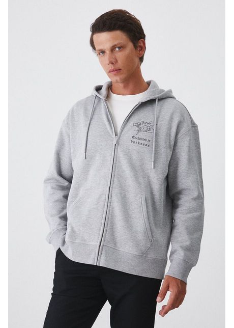 Medicine bluza barbati culoarea gri cu glug cu imprimeu