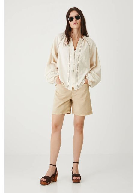 Medicine bluza din bumbac culoarea bej cu imprimeu