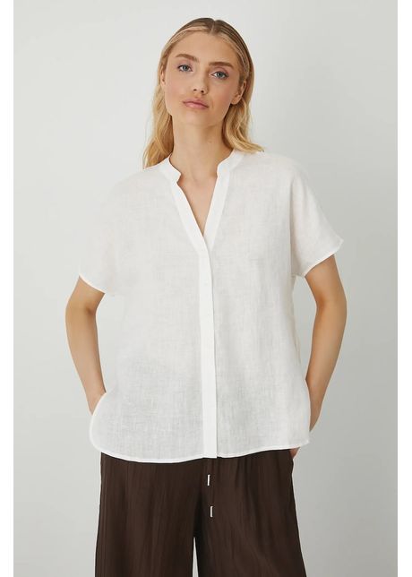 Medicine bluza din in culoarea alb neted