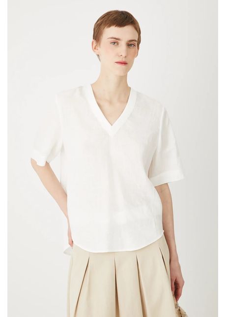 Medicine bluza din in culoarea alb neted