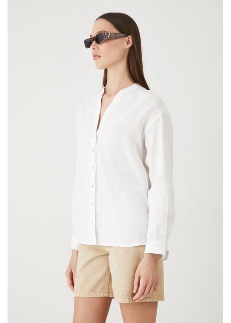 Medicine bluza din in culoarea alb, neted