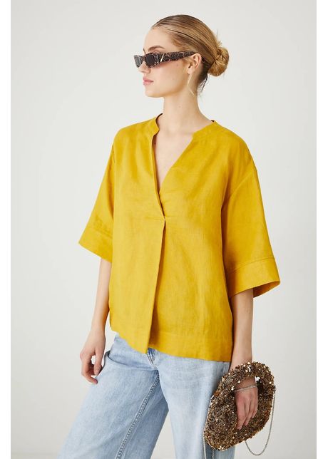 Medicine bluza din in culoarea galben neted