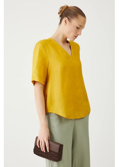 Medicine bluza din in culoarea galben neted