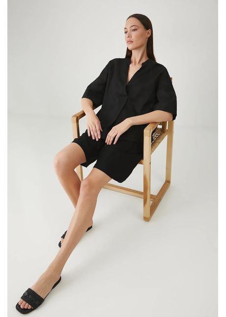 Medicine bluza din in culoarea negru neted