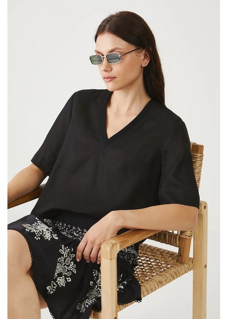 Medicine bluza din in culoarea negru neted