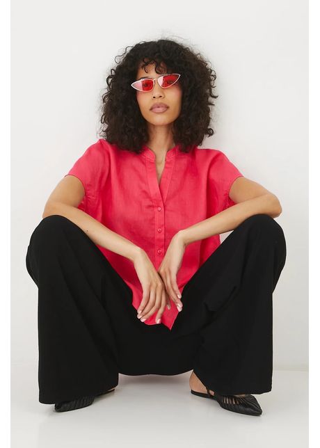 Medicine bluza din in culoarea portocaliu neted