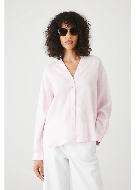 Medicine bluza din in culoarea roz, neted
