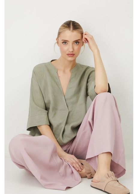 Medicine bluza din in culoarea verde neted