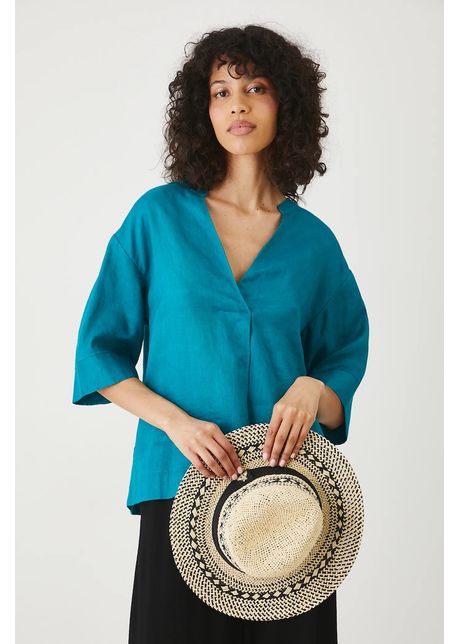 Medicine bluza din in culoarea verde neted