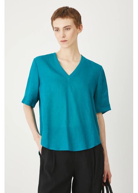 Medicine bluza din in culoarea verde neted