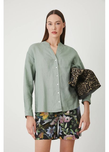 Medicine bluza din in culoarea verde, neted