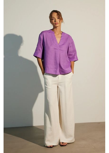 Medicine bluza din in culoarea violet neted