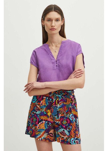 Medicine bluza din in femei culoarea violet neted