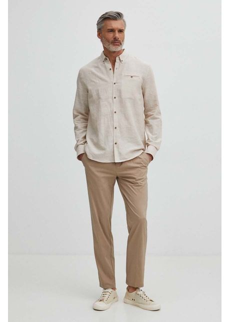 Medicine camasa de in barbati culoarea bej cu guler button down regular