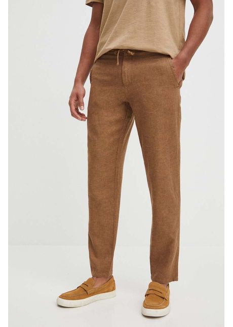 Medicine pantaloni din in barbati culoarea maro drept