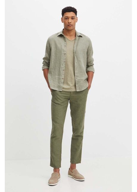 Medicine pantaloni din in barbati culoarea verde drept
