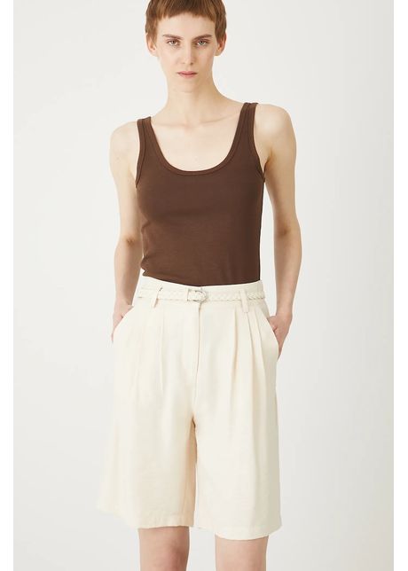 Medicine pantaloni scurți culoarea bej, uni, high waist