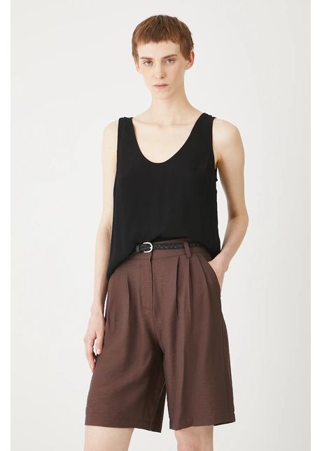 Medicine pantaloni scurți culoarea maro, uni, high waist
