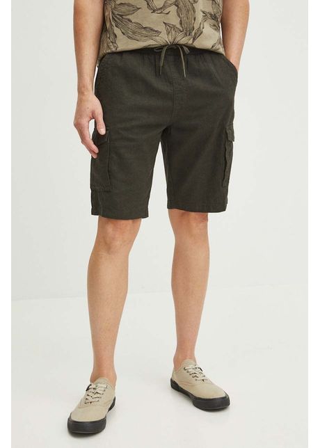 Medicine pantaloni scur i din amestec de in barbati culoarea verde melanj