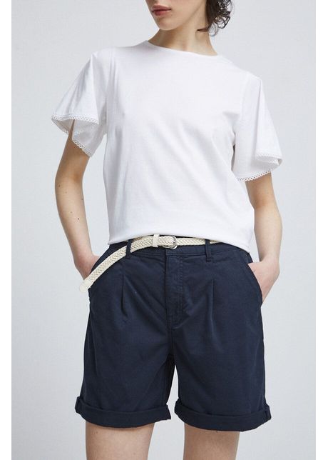 Medicine pantaloni scur i femei culoarea bleumarin uni medium waist