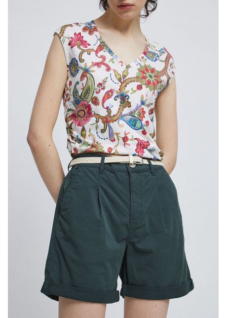 Medicine pantaloni scurti femei culoarea verde neted medium waist