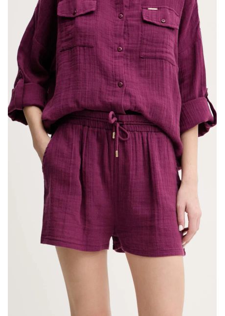 Melissa odabash pantaloni scur i din bumbac femei culoarea violet uni high waist abbie