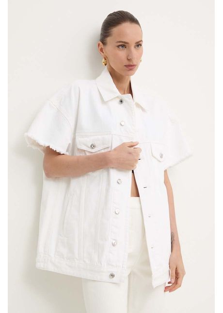 Michael michael kors geac din denim din bumbac culoarea alb de tranzi ie oversized