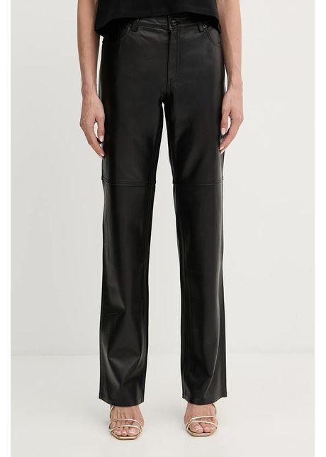 MICHAEL Michael Kors pantaloni de piele culoarea negru, drept, high waist, MT530UWFAF