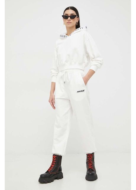 Miss sixty pantaloni de trening din bumbac culoarea alb cu imprimeu