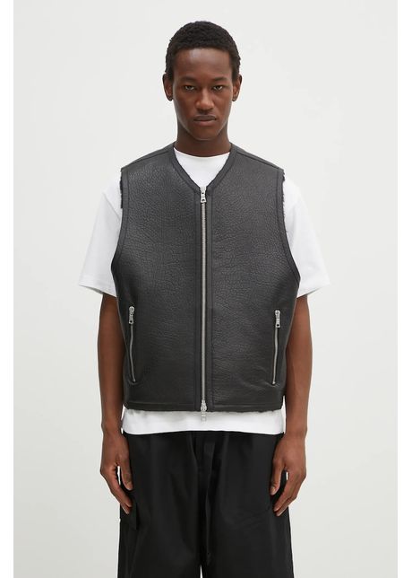 Mki miyuki zoku vesta din piele shearling vest barbati culoarea negru de tranzitie shearling vest black
