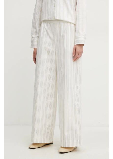 Mm pantaloni de bumbac femei culoarea bej lat high waist 2516131028600