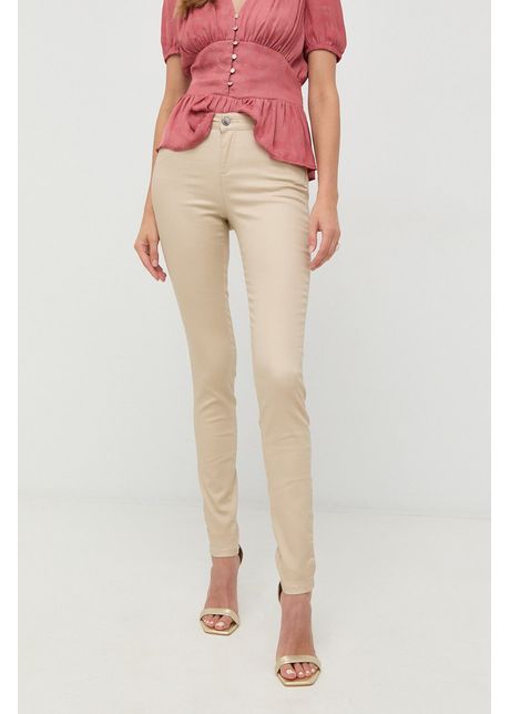 Morgan pantaloni femei, culoarea bej, mulata, high waist
