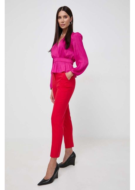 Morgan pantaloni femei culoarea rosu mulata high waist