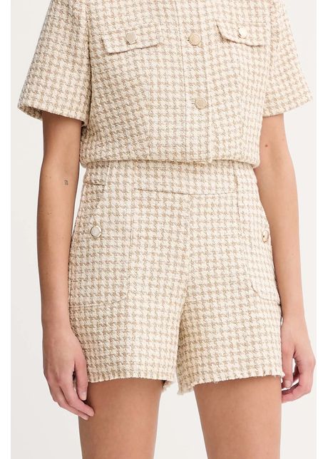 Morgan pantaloni scurți culoarea bej, cu imprimeu, high waist, SHAV.F