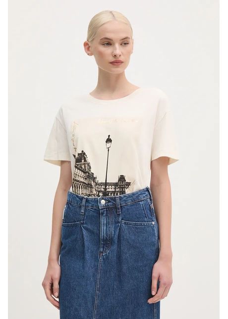 Mos Mosh tricou din bumbac femei, culoarea bej, 164510