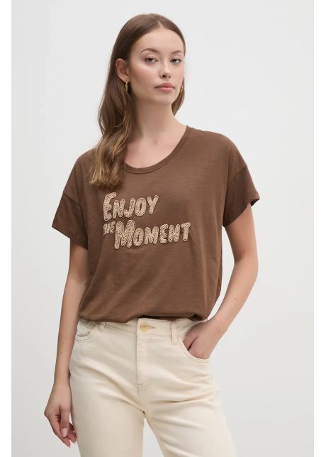 Mos mosh tricou din bumbac femei culoarea maro 165380