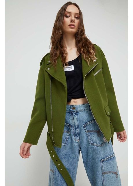 Moschino jeans geaca de lana culoarea verde de tranzitie