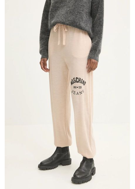 Moschino jeans pantaloni de trening de l n culoarea bej cu imprimeu j0380 8700
