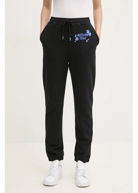 Moschino jeans pantaloni de trening din bumbac culoarea negru cu imprimeu 0333 3228