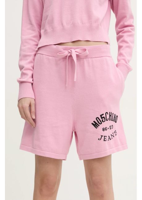 Moschino jeans pantaloni scurti din bumbac culoarea roz cu imprimeu high waist 0380 3201