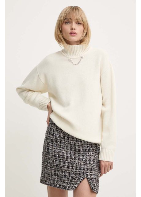 Moschino jeans pulover din amestec de lana femei culoarea bej cu turtleneck 0906 8204