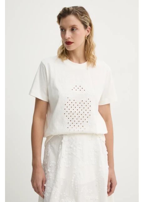 Munthe tricou din bumbac fenella femei culoarea bej 251111325161