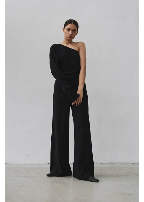 MUUV. pantaloni de trening cu amestec de lână SURI culoarea negru, uni