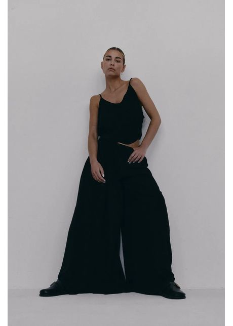 MUUV. pantaloni DUE culoarea negru, lat, medium waist