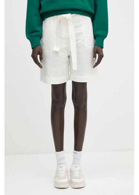 Napapijri pantaloni scurți din in N-Nice culoarea alb, uni, high waist, NP0A4IEX2061