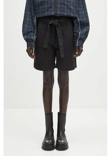 Napapijri pantaloni scurți din in N-Nice culoarea negru, uni, high waist, NP0A4IEX9411