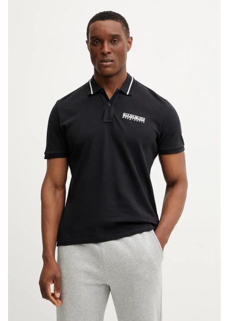 Napapijri polo de bumbac E-Murlo bărbați, culoarea negru, cu imprimeu, NP0A4ILY9411